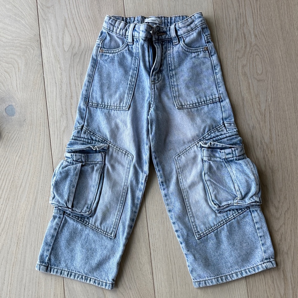 Girls 6 - 116cm Light Wash Cargo Jeans